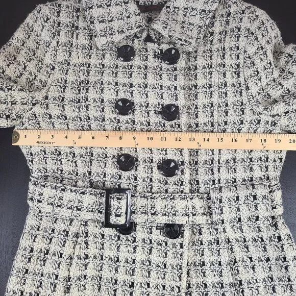 Via Spiga Wool Blend Mid Length Lined Belt Black/Cream Coat Jacket Women's Large - Picture 11 of 16